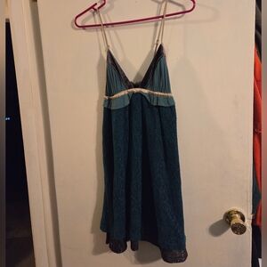 Free People Teal and Black Dress with Lace Accents